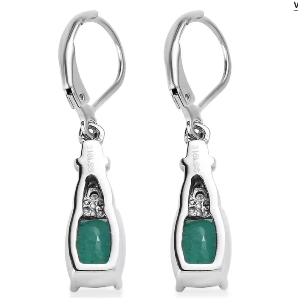 Emeraldine Quartz Simulated Tanzanite Color Diamond Lever Back Earrings
